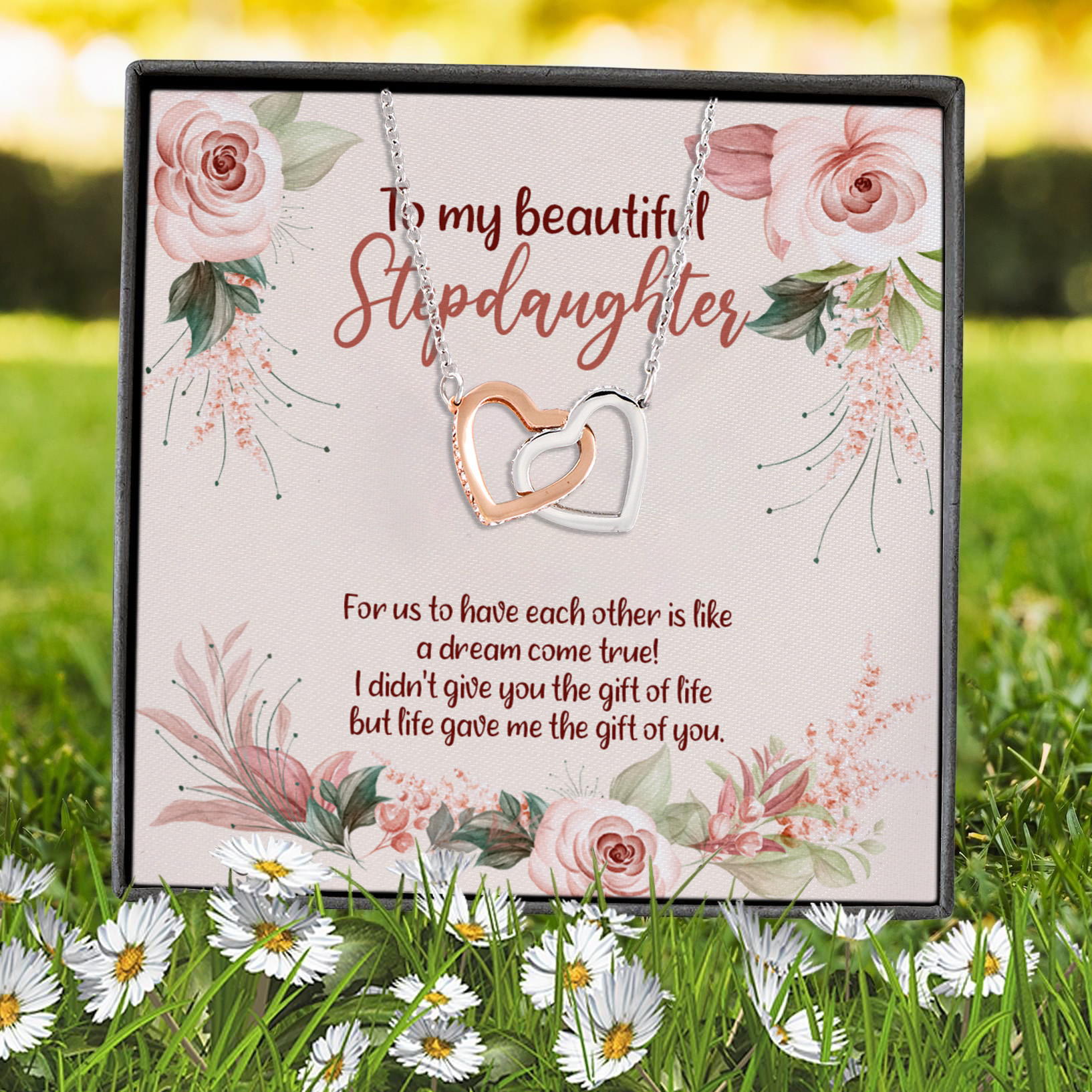 8VT. To My Beautiful Stepdaughter Interlocking Hearts Necklace 7