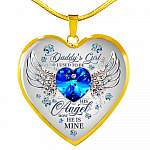Daddy's Girl I Used To Be His Angel Now He Is Mine Butterfly Luxury Heart Pendant Necklace - Dad Memorial Gifts - Heart Luxury Necklace (Gold Plated)