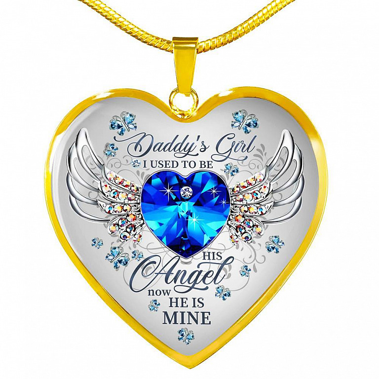 Daddy's Girl I Used To Be His Angel Now He Is Mine Butterfly Luxury Heart Pendant Necklace - Dad Memorial Gifts - Heart Luxury Necklace (Gold Plated)