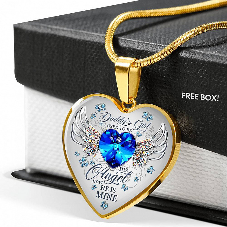 Daddy's Girl I Used To Be His Angel Now He Is Mine Butterfly Luxury Heart Pendant Necklace - Dad Memorial Gifts - Heart Luxury Necklace (Gold Plated)