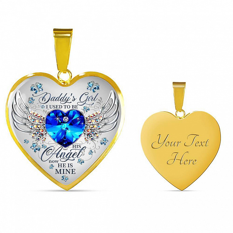 Daddy's Girl I Used To Be His Angel Now He Is Mine Butterfly Luxury Heart Pendant Necklace - Dad Memorial Gifts - Heart Luxury Necklace (Gold Plated)