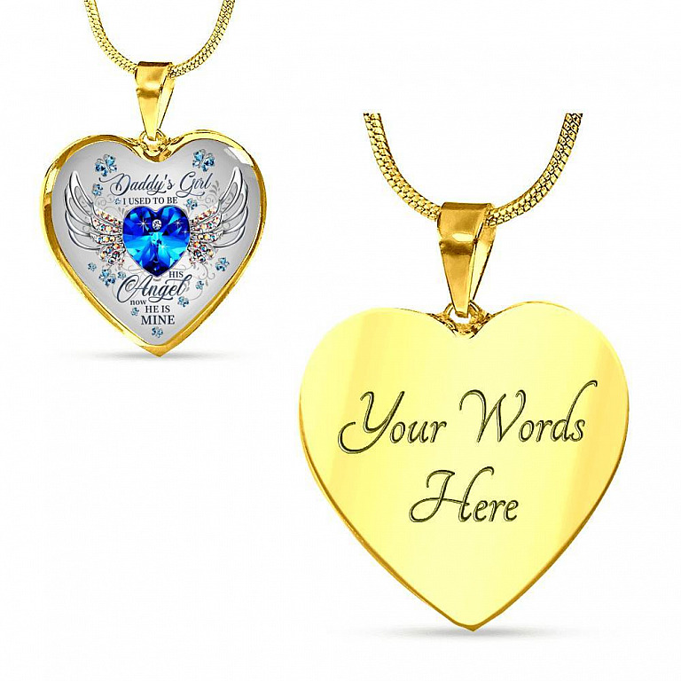 Daddy's Girl I Used To Be His Angel Now He Is Mine Butterfly Luxury Heart Pendant Necklace - Dad Memorial Gifts - Heart Luxury Necklace (Gold Plated)