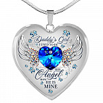 Daddy's Girl I Used To Be His Angel Now He Is Mine Butterfly Luxury Heart Pendant Necklace - Dad Memorial Gifts - Heart Luxury Necklace (Silver)