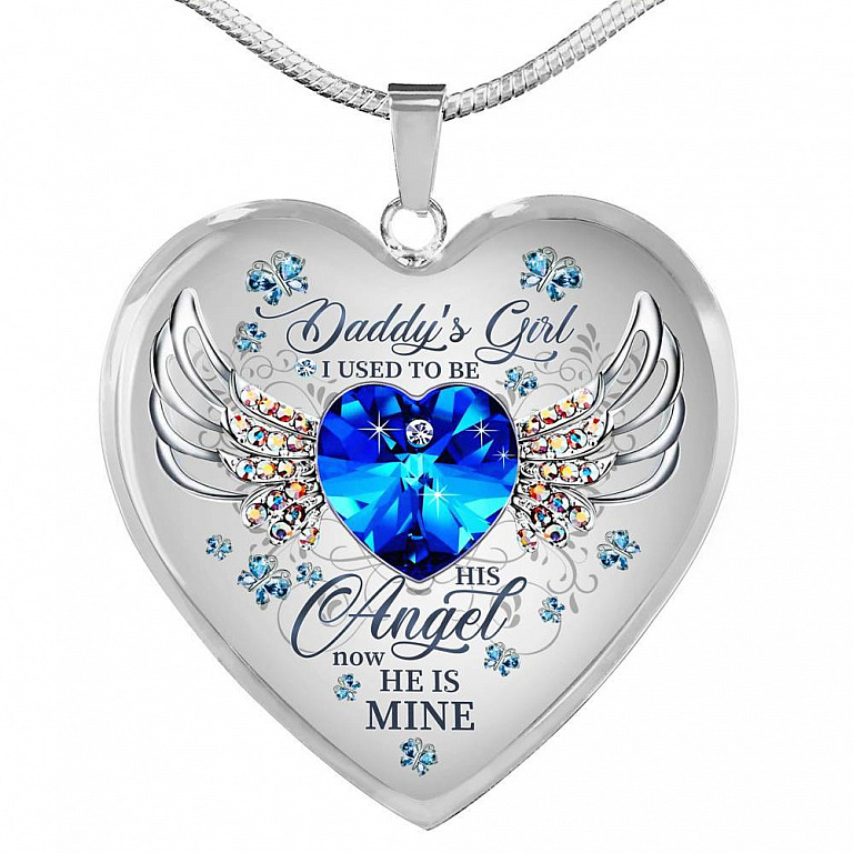 Daddy's Girl I Used To Be His Angel Now He Is Mine Butterfly Luxury Heart Pendant Necklace - Dad Memorial Gifts - Heart Luxury Necklace (Silver)