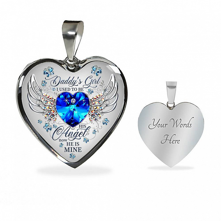 Daddy's Girl I Used To Be His Angel Now He Is Mine Butterfly Luxury Heart Pendant Necklace - Dad Memorial Gifts - Heart Luxury Necklace (Silver)