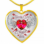 Daddy's Girl I Used To Be His Angel Now He Is Mine Cardinal Luxury Heart Pendant Necklace - Dad Memorial Gifts - Heart Luxury Necklace (Gold Plated)