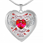 Daddy's Girl I Used To Be His Angel Now He Is Mine Cardinal Luxury Heart Pendant Necklace - Dad Memorial Gifts - Heart Luxury Necklace (Silver)