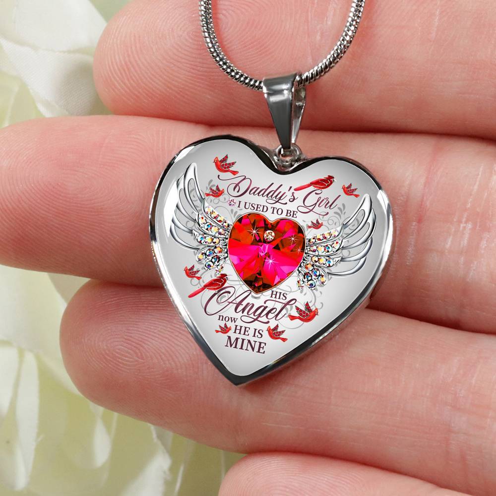 Daddy's Girl I Used To Be His Angel Now He Is Mine Cardinal Luxury Heart Pendant Necklace - Dad Memorial Gifts - Heart Luxury Necklace (Silver) Daddy's Girl I Used To Be His Angel Now He Is Mine Cardinal Luxury Heart Pendant Necklace - Dad Memorial Gifts - Heart Luxury Necklace (Silver)