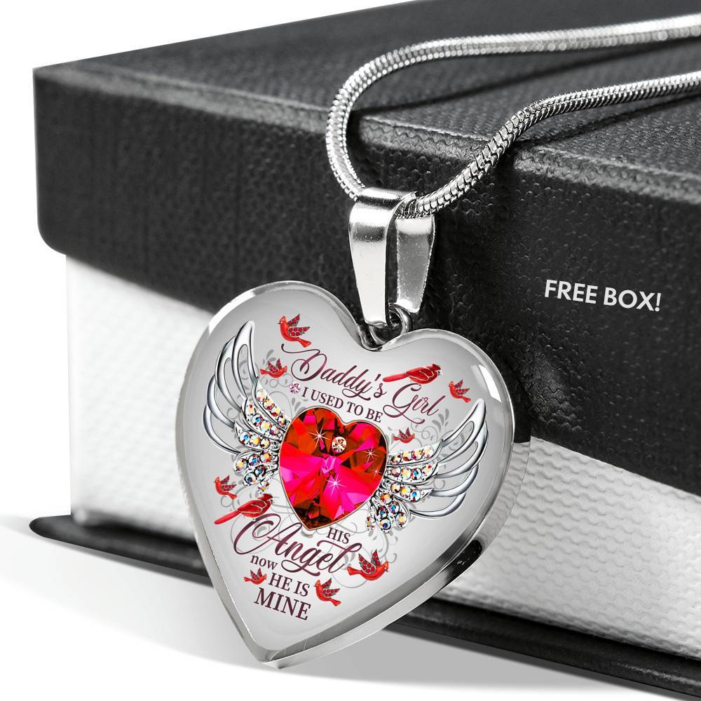 Daddy's Girl I Used To Be His Angel Now He Is Mine Cardinal Luxury Heart Pendant Necklace - Dad Memorial Gifts - Heart Luxury Necklace (Silver) Daddy's Girl I Used To Be His Angel Now He Is Mine Cardinal Luxury Heart Pendant Necklace - Dad Memorial Gifts - Heart Luxury Necklace (Silver)