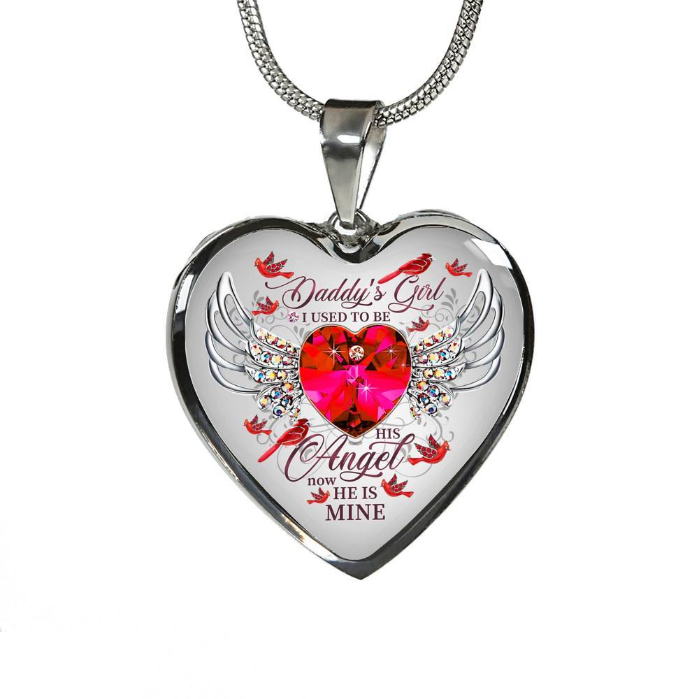 Daddy's Girl I Used To Be His Angel Now He Is Mine Cardinal Luxury Heart Pendant Necklace - Dad Memorial Gifts - Heart Luxury Necklace (Silver) Daddy's Girl I Used To Be His Angel Now He Is Mine Cardinal Luxury Heart Pendant Necklace - Dad Memorial Gifts - Heart Luxury Necklace (Silver)