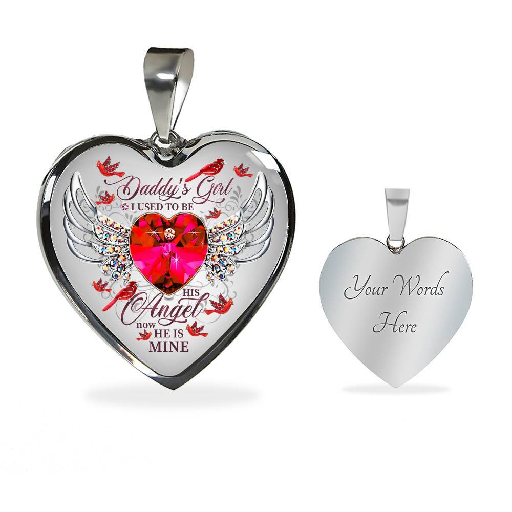 Daddy's Girl I Used To Be His Angel Now He Is Mine Cardinal Luxury Heart Pendant Necklace - Dad Memorial Gifts - Heart Luxury Necklace (Silver) Daddy's Girl I Used To Be His Angel Now He Is Mine Cardinal Luxury Heart Pendant Necklace - Dad Memorial Gifts - Heart Luxury Necklace (Silver)