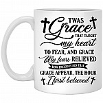 Twas Grace That Taught My Heart, White, 11 oz. White Mug