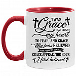 Twas Grace That Taught My Heart To Fear, White/Red, 11 oz. Accent Mug