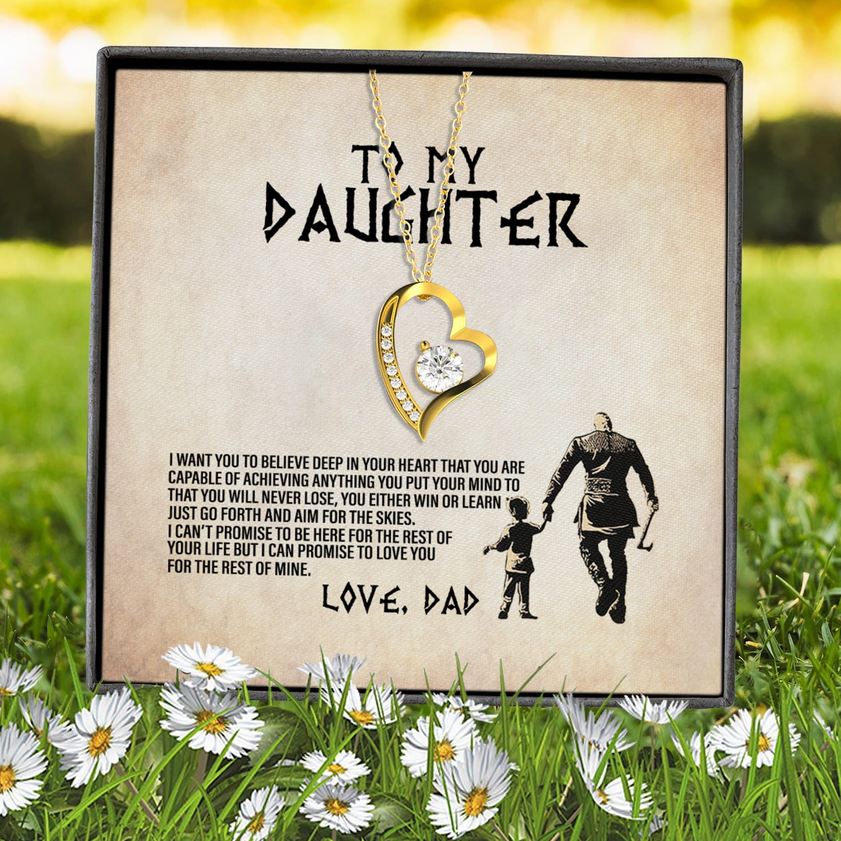 7VT. UU TIEN To My Daughter I Want You Viking Dad Forever Love Necklace (Gold) 7