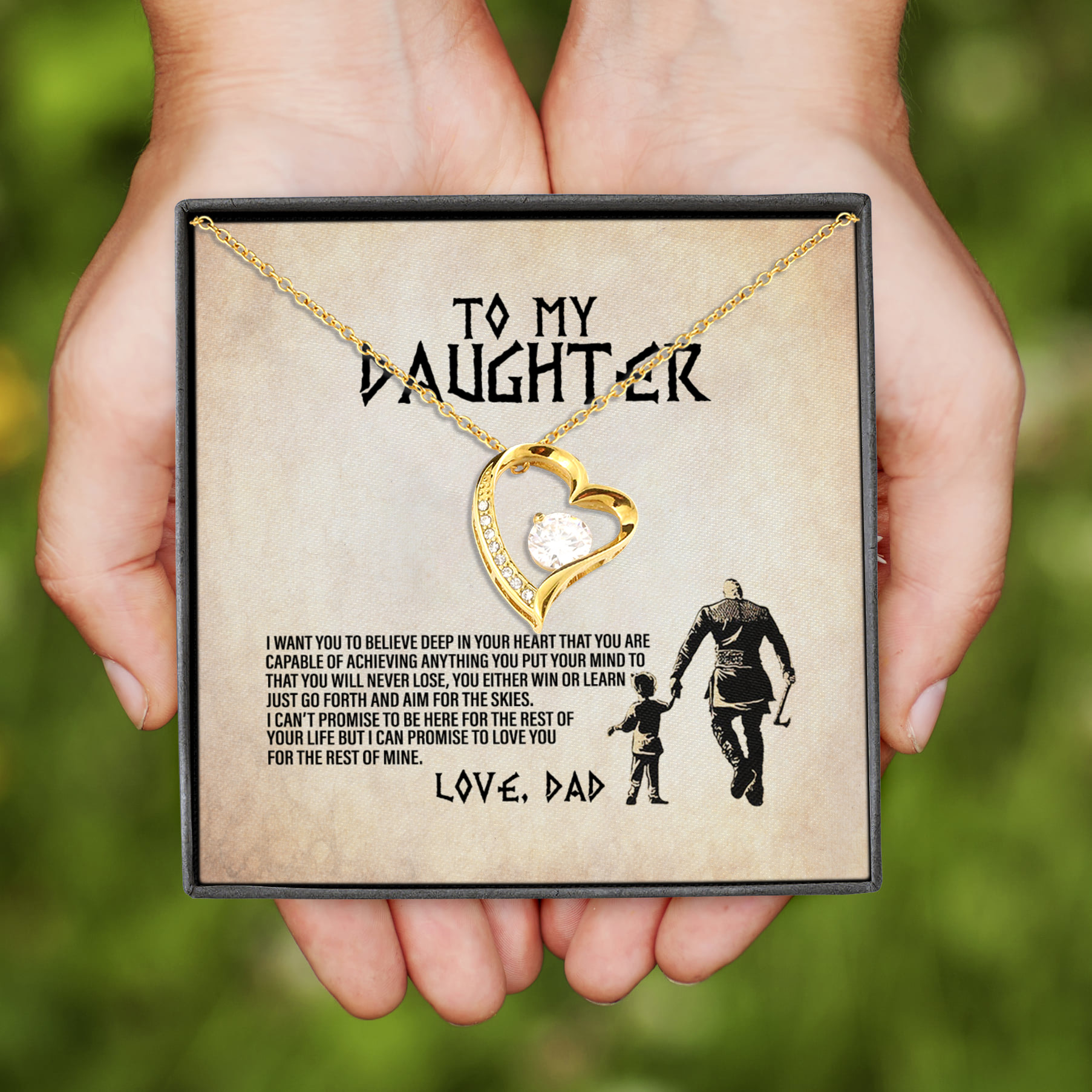 7VT. UU TIEN To My Daughter I Want You Viking Dad Forever Love Necklace (Gold)