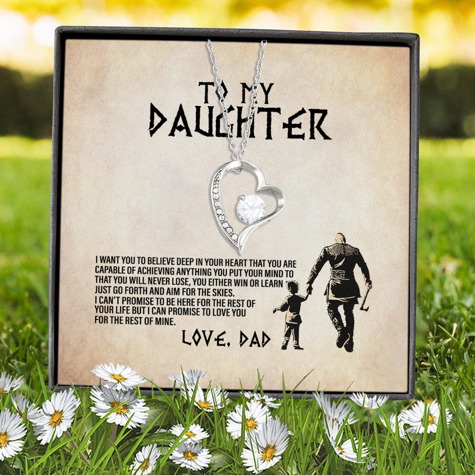 7VT. UU TIEN To My Daughter I Want You Viking Dad Forever Love Necklace (Silver) 7