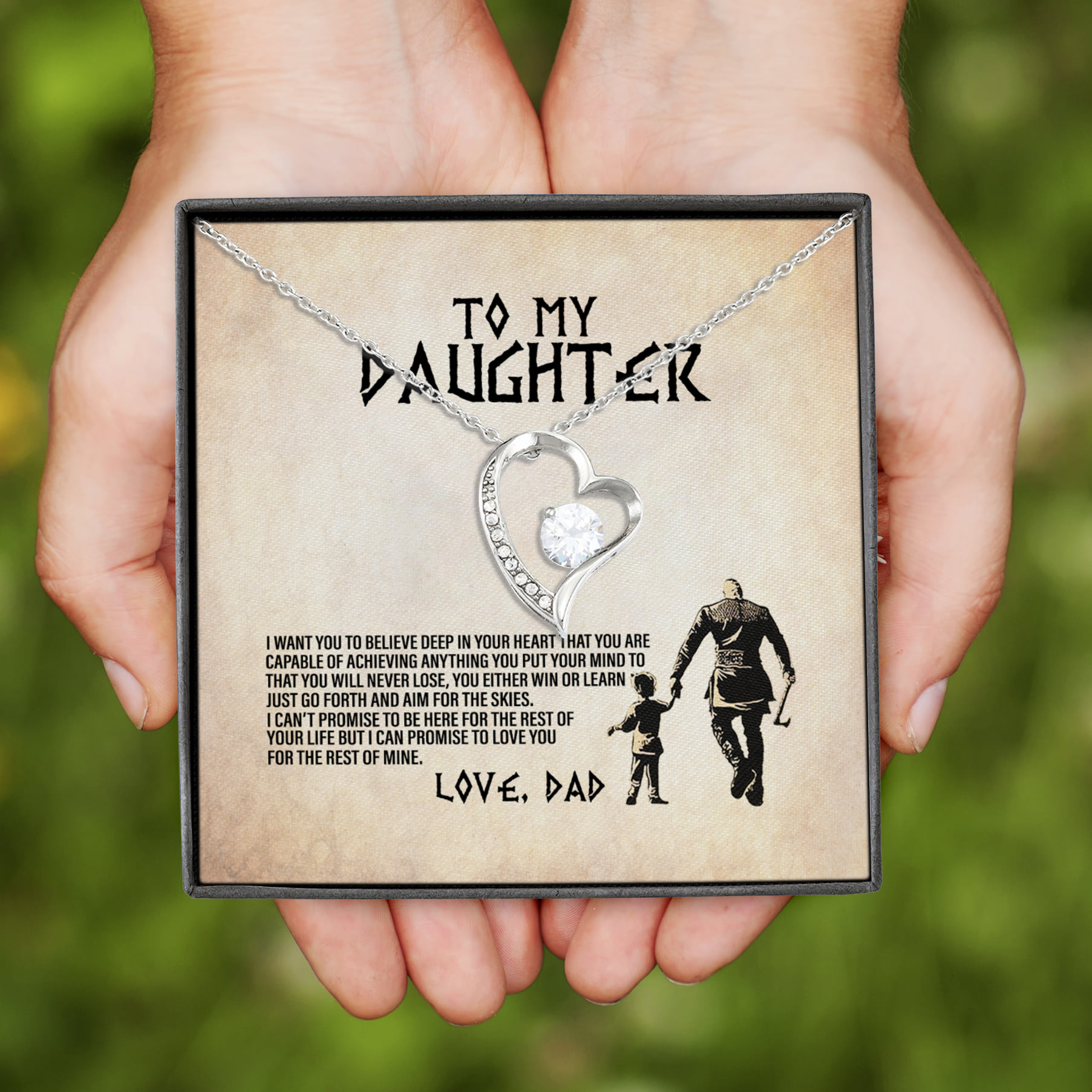 7VT. UU TIEN To My Daughter I Want You Viking Dad Forever Love Necklace (Silver)