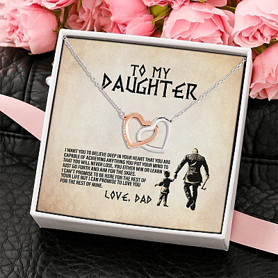 From Viking Dad To My Daughter I Want You To Believe Deep In Your Heart Joined Interlocking Hearts Pendant Necklace