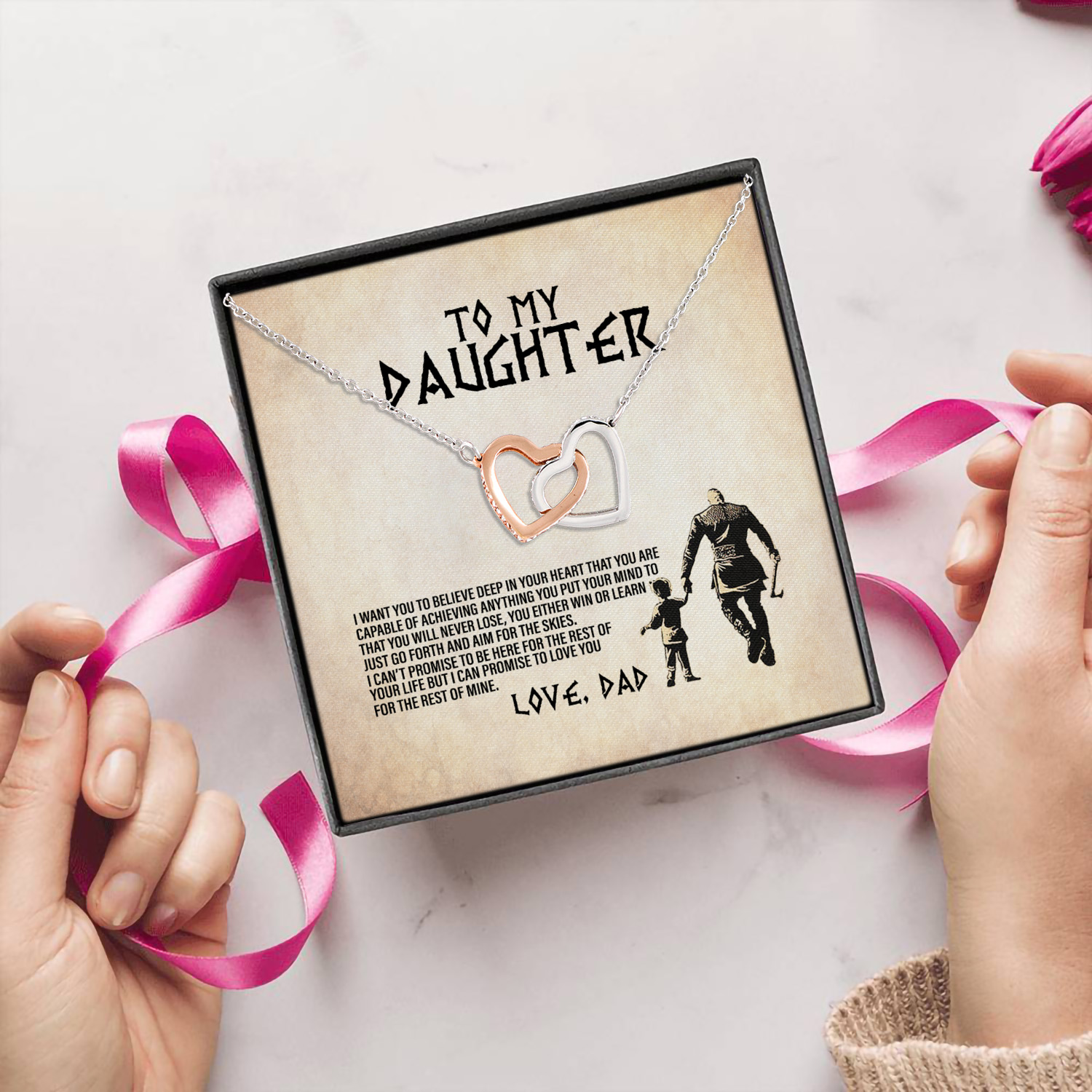 7VT. UU TIEN To My Daughter I Want You Viking Dad Interlocking Hearts Necklace 5