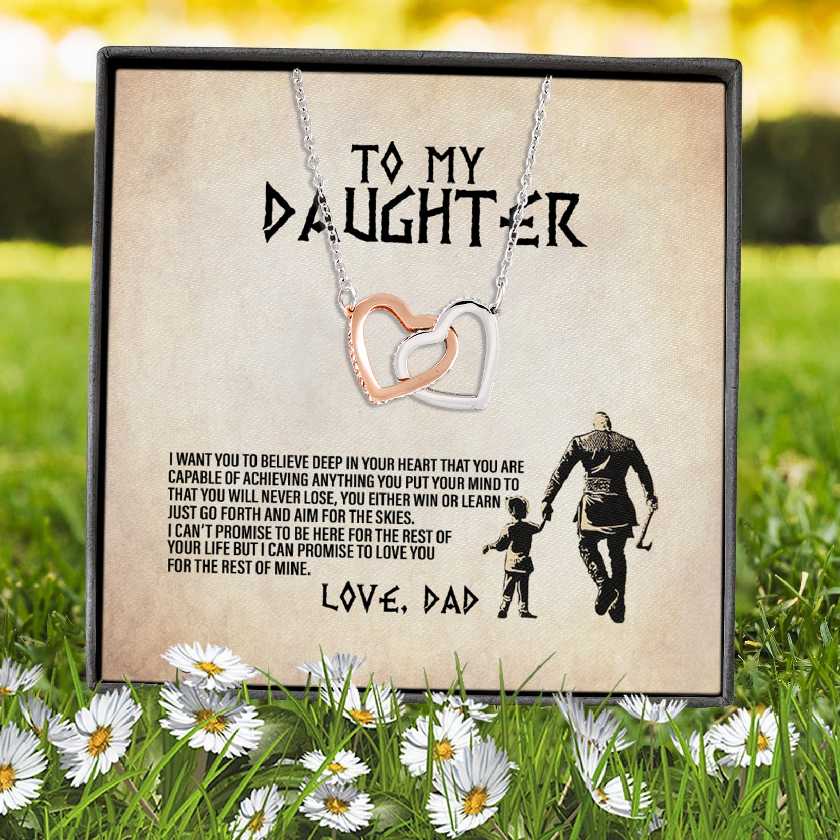 7VT. UU TIEN To My Daughter I Want You Viking Dad Interlocking Hearts Necklace 7