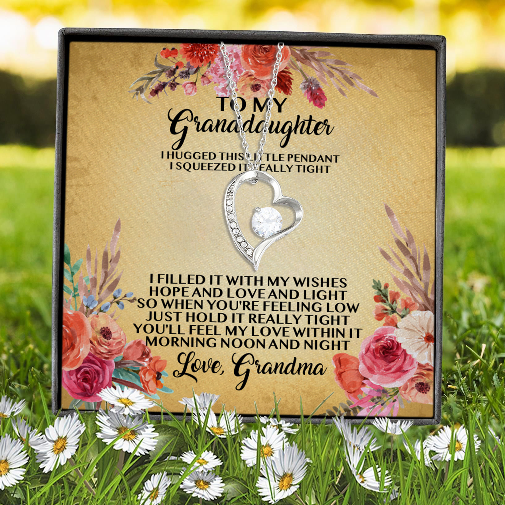 6VT. UU TIEN Grandma To My Granddaughter I Hugged This Little Pendant Forever Love Necklace (Silver) 7