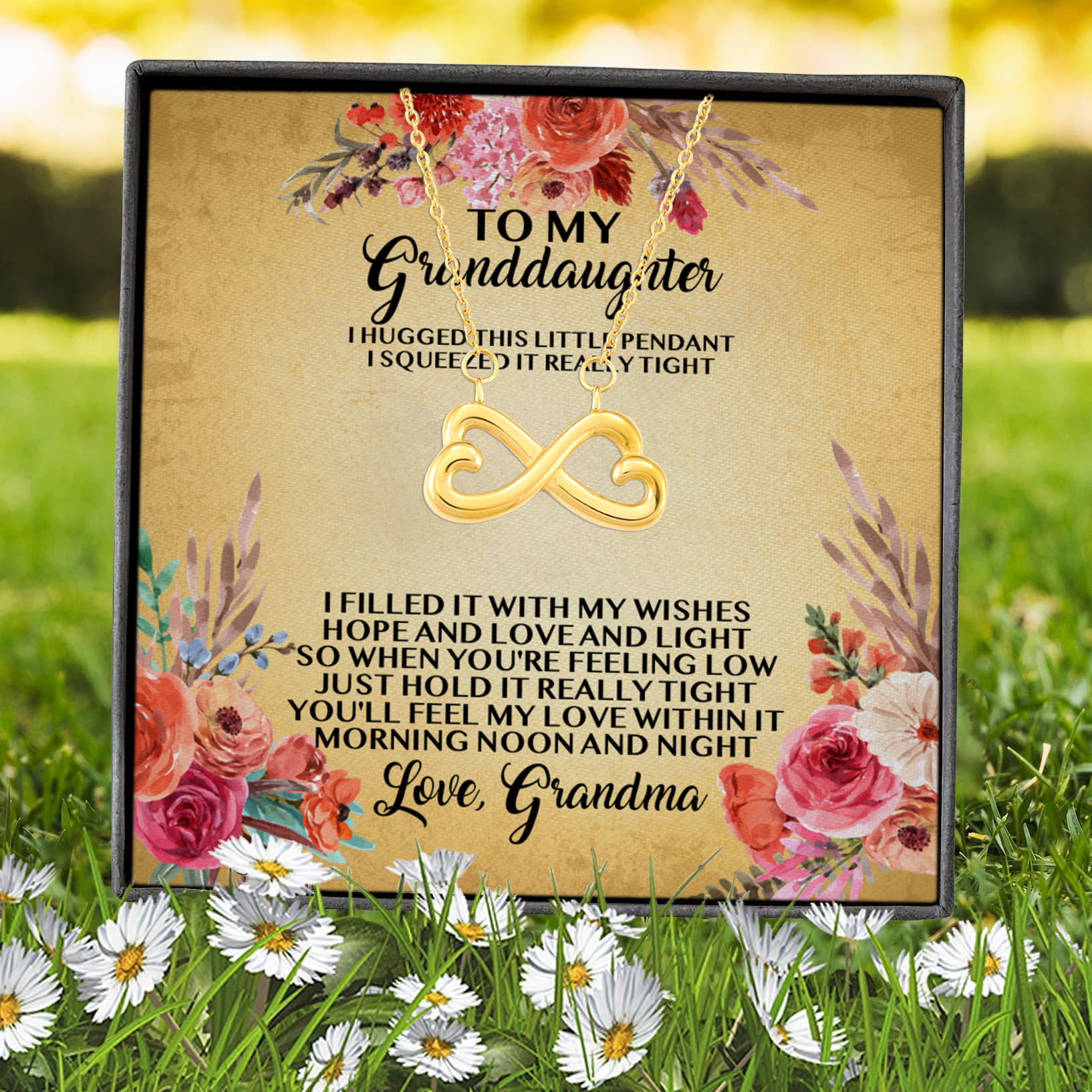 6VT. UU TIEN Grandma To My Granddaughter I Hugged This Little Pendant Infinity Heart Necklace (Gold) 7