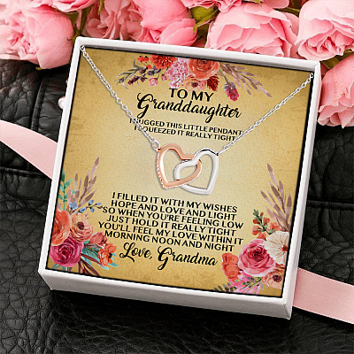 Alternative view of Grandma To My Granddaughter I Hugged This Little Pendant I Squeezed It Really Tight Interlocking Hearts Pendant Necklace