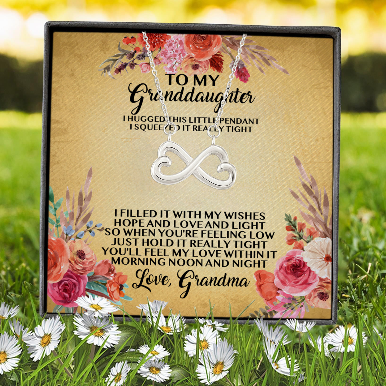 6VT. UU TIEN Grandma To My Granddaughter I Hugged This Little Pendant Infinity Heart Necklace (Silver) 7