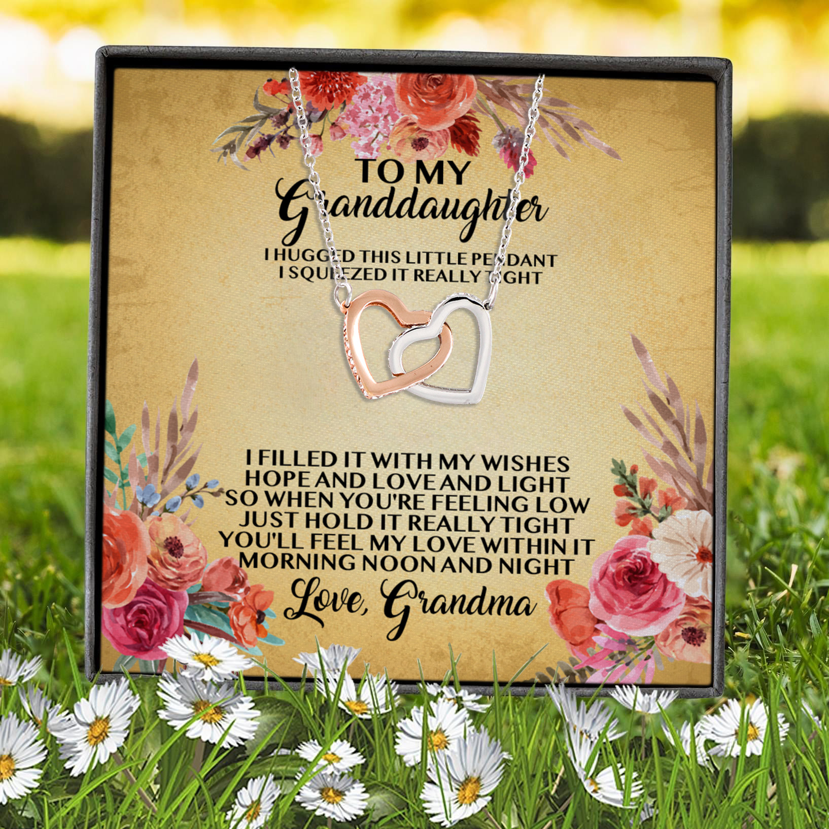 6VT. UU TIEN Grandma To My Granddaughter I Hugged This Little Pendant Interlocking Hearts Necklace 7