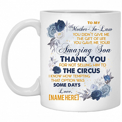 Personalized Mother In Law, White, 11 oz. White Mug
