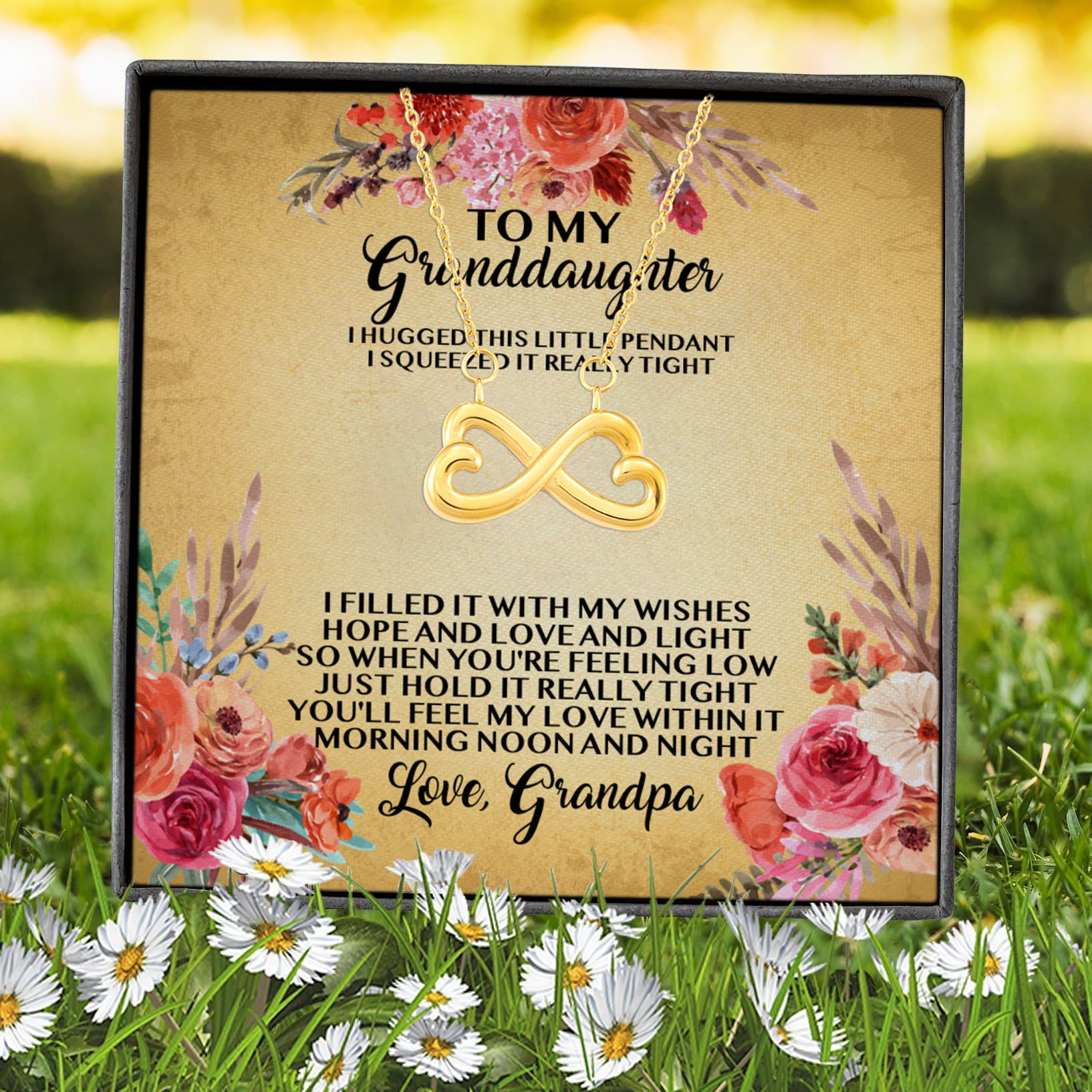 6VT. UU TIEN Grandpa To My Granddaughter I Hugged This Little Pendant Infinity Heart Necklace (Gold) 7