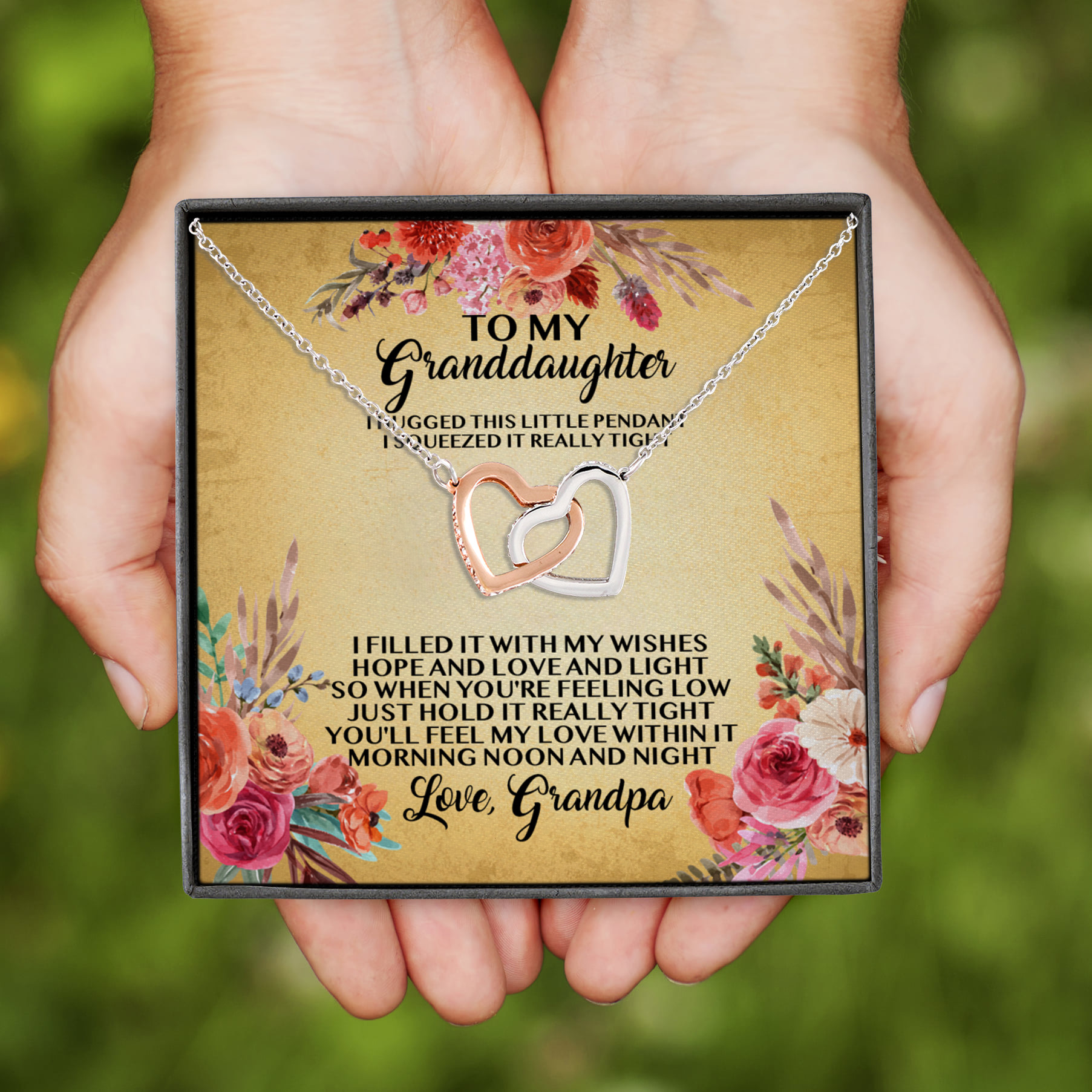 6VT. UU TIEN Grandpa To My Granddaughter I Hugged This Little Pendant Interlocking Hearts Necklace