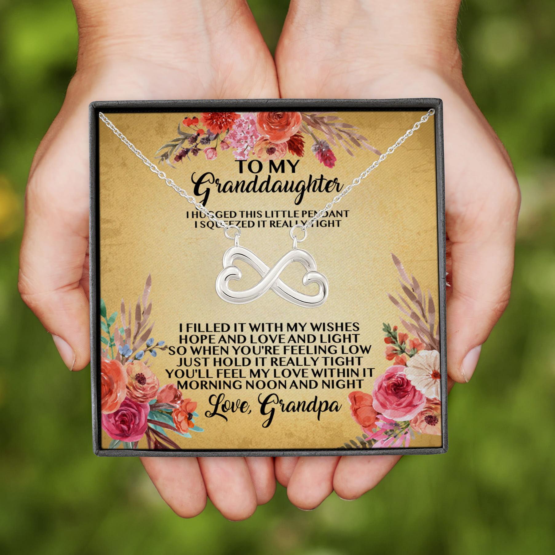 6VT. UU TIEN Grandpa To My Granddaughter I Hugged This Little Pendant Infinity Heart Necklace (Silver)