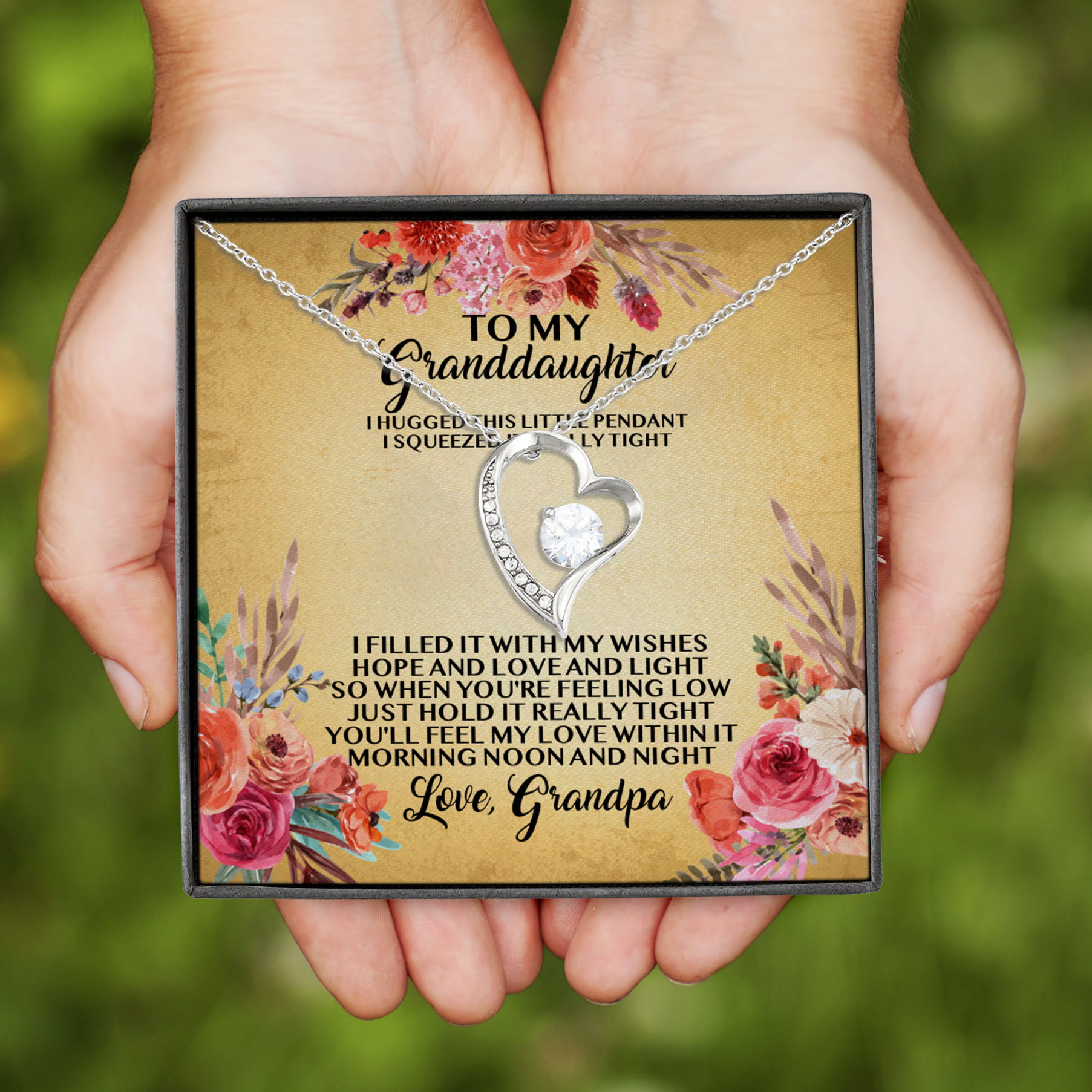 6VT. UU TIEN Grandpa To My Granddaughter I Hugged This Little Pendant Forever Love Necklace (Silver)