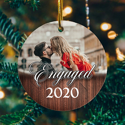 Personalized Photo Engaged Circle Ornament - Christmas Wedding Engagement Gift Ornament