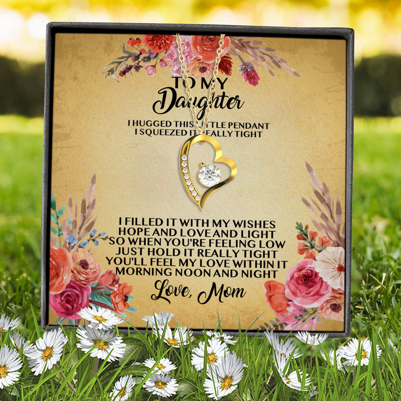 6VT. UU TIEN Mom To My Daughter I Hugged This Little Pendant Forever Love Necklace (Gold) 7