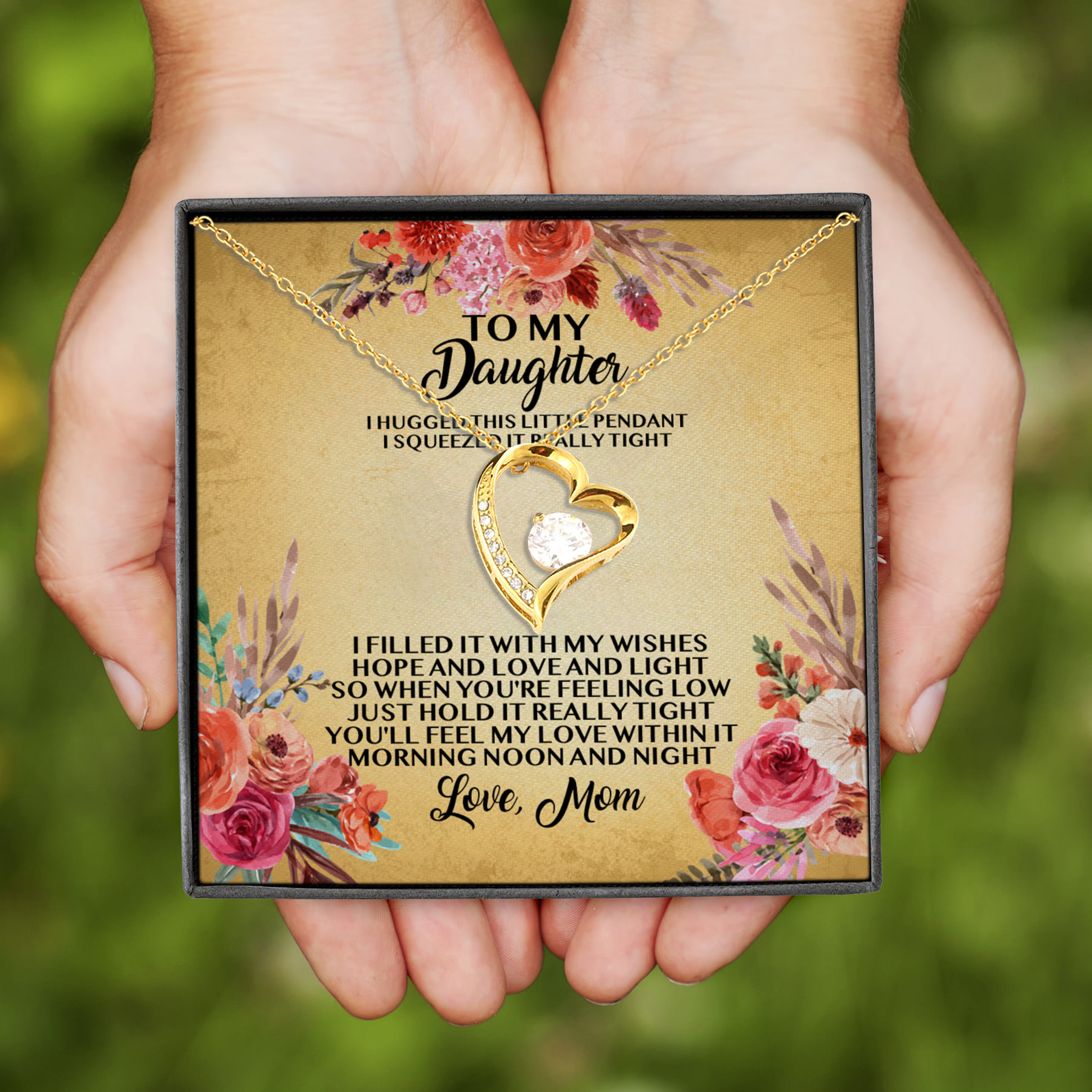 6VT. UU TIEN Mom To My Daughter I Hugged This Little Pendant Forever Love Necklace (Gold)