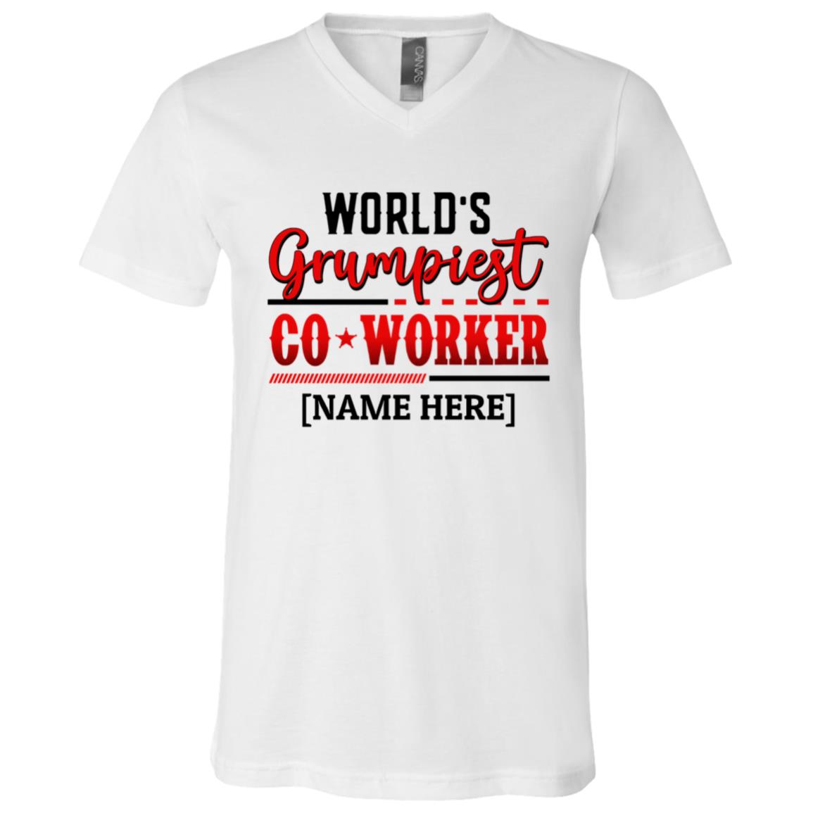 Personalized World's Grumpiest, White, V-Neck T-Shirt