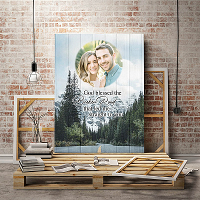 Alternative view of Custom Photo God Blessed The Broken Road That Led Me To You Image Newly Wed Couple Framed Canvas - Unframed Poster
