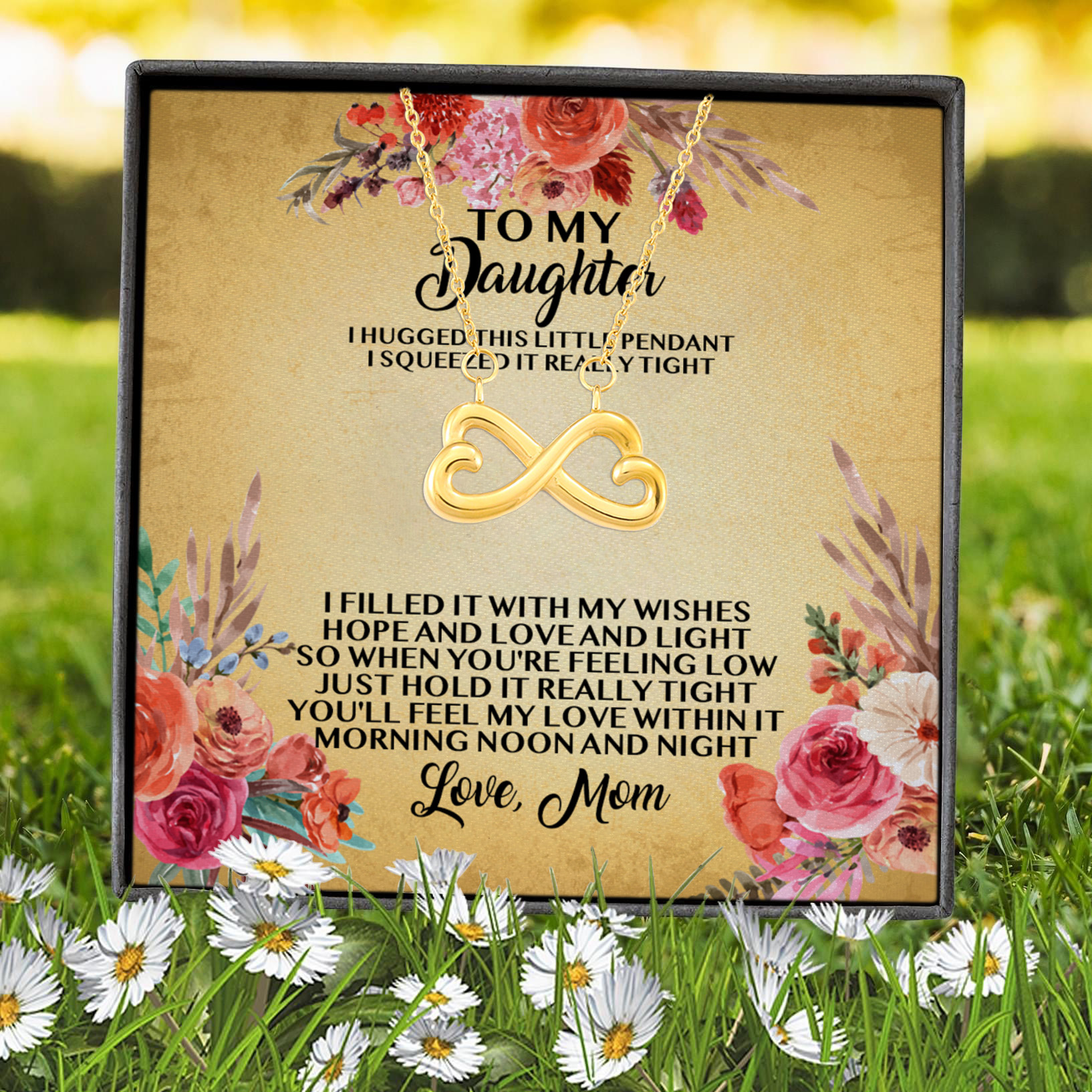 6VT. UU TIEN Mom To My Daughter I Hugged This Little Pendant Infinity Heart Necklace (Gold) 7