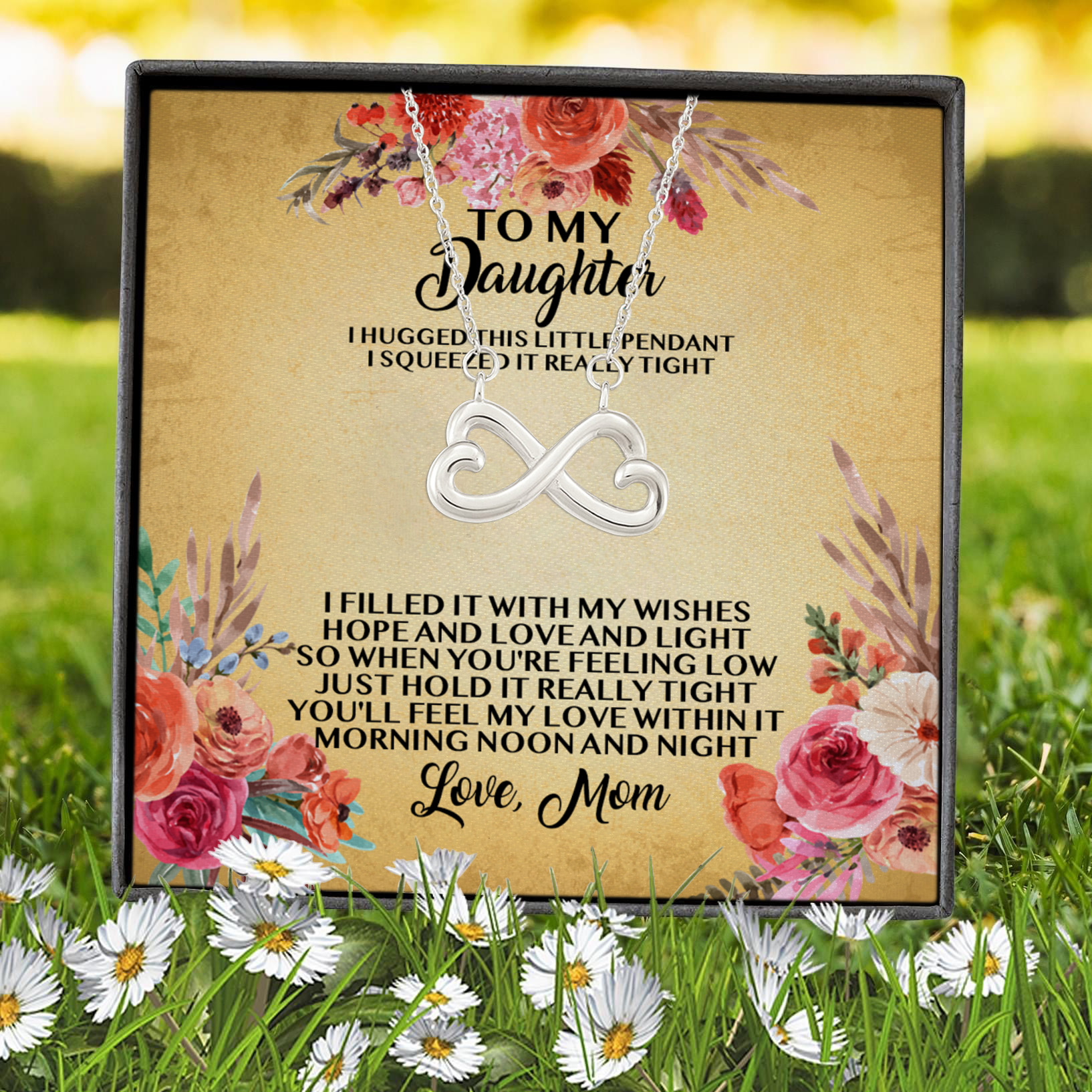 6VT. UU TIEN Mom To My Daughter I Hugged This Little Pendant Infinity Heart Necklace (Silver) 7