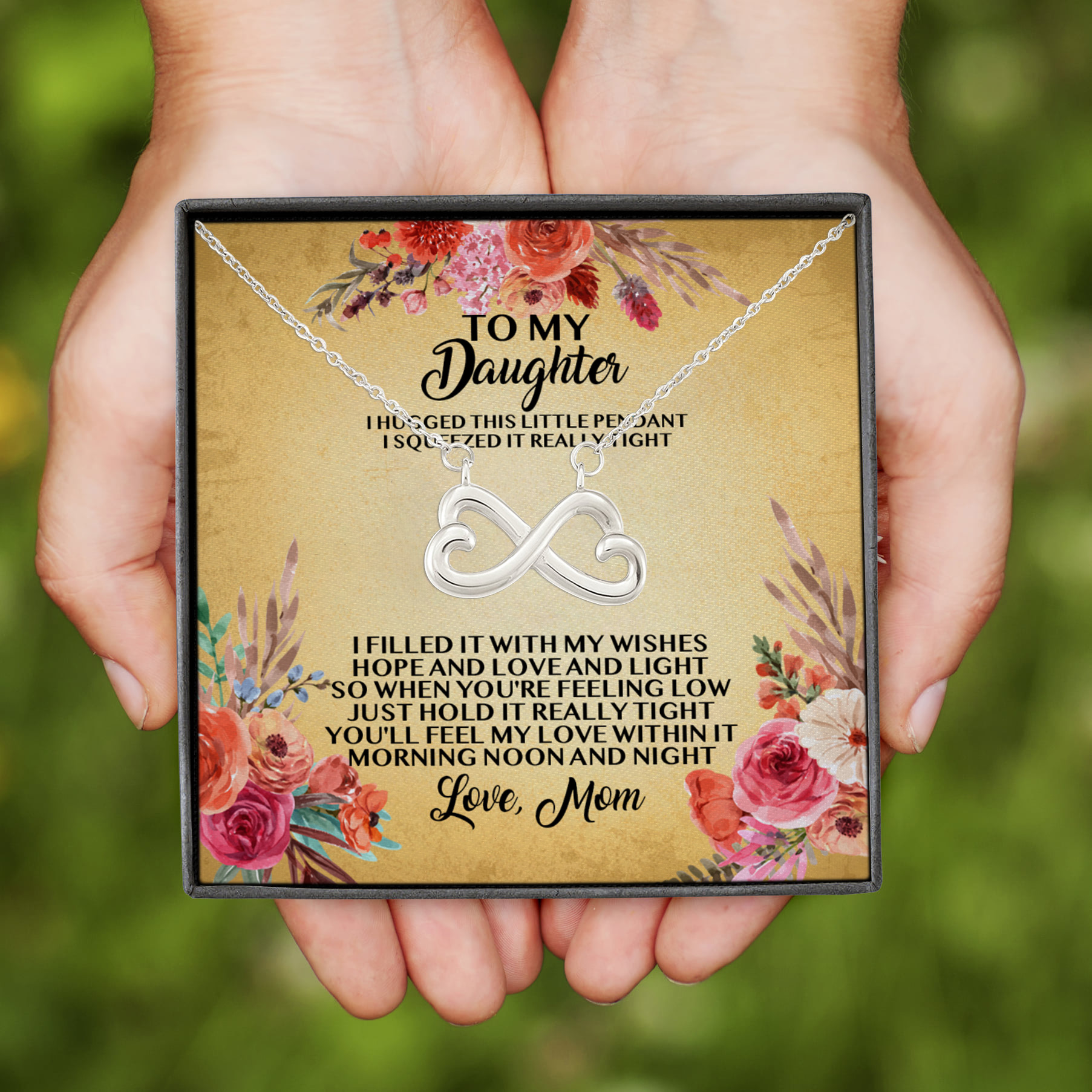 6VT. UU TIEN Mom To My Daughter I Hugged This Little Pendant Infinity Heart Necklace (Silver)