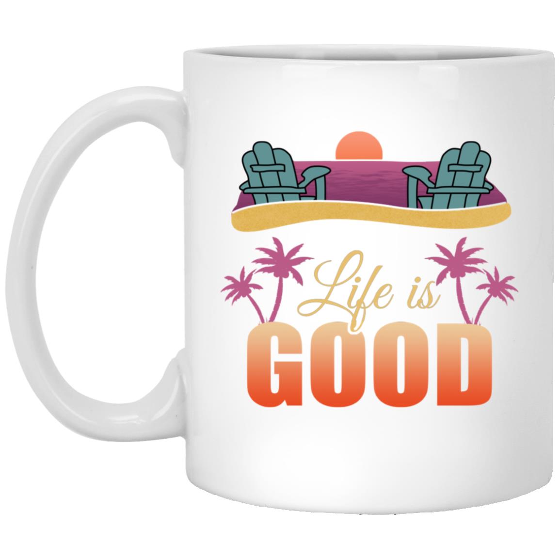 "Life is Good Beach Life Ceramic Coffee Mug, White, 11 oz. White Mug "Life is Good Beach Life Ceramic Coffee Mug, White, 11 oz. White Mug