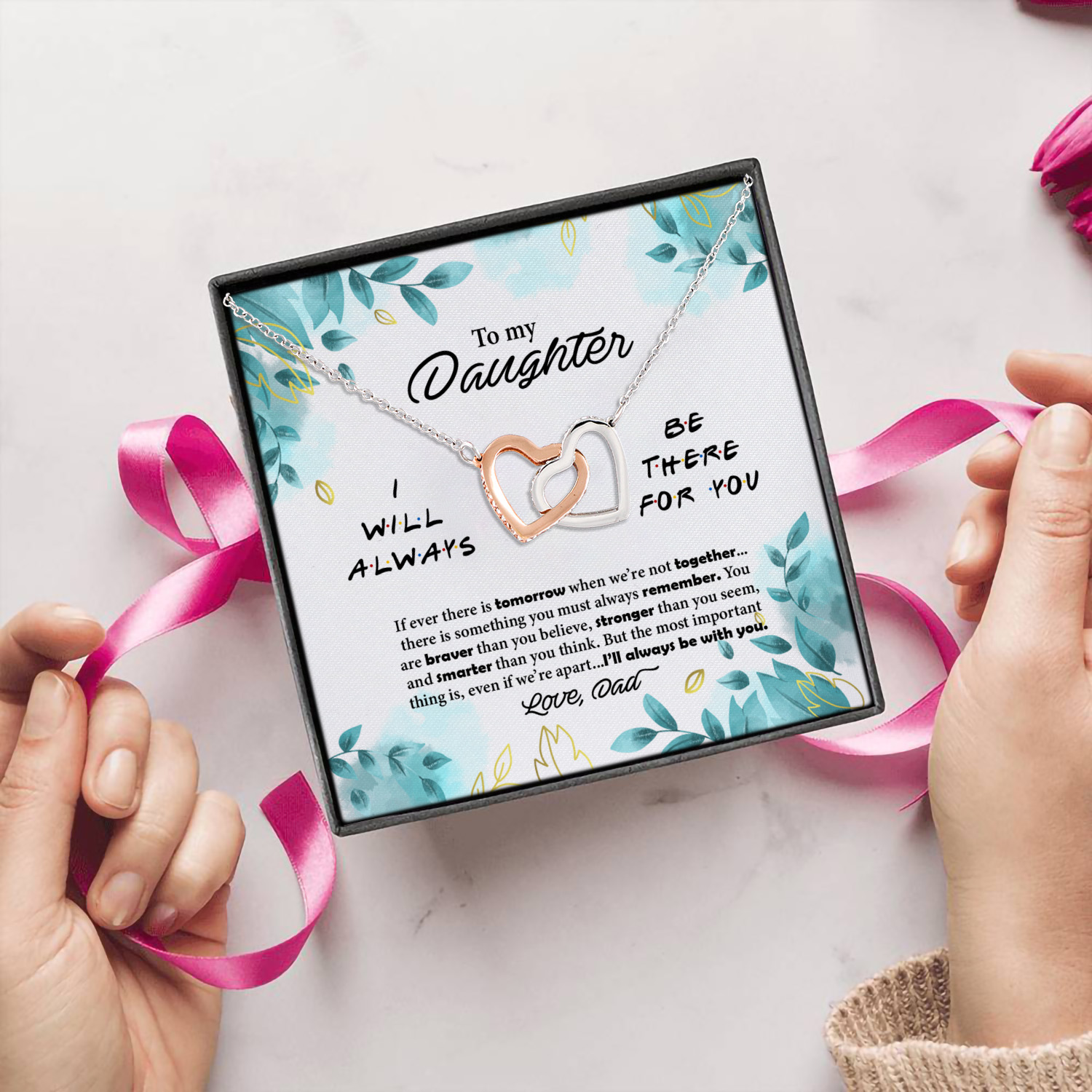 67 HG_ To My Daughter Be There For You DAD Interlocking Hearts Necklace 5