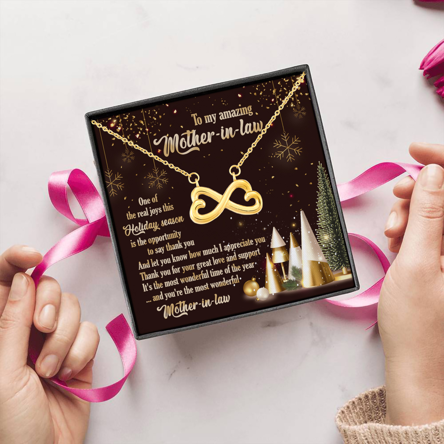 14Th. Amazing Mother In Law (5) Infinity Heart Necklace (Gold) 5