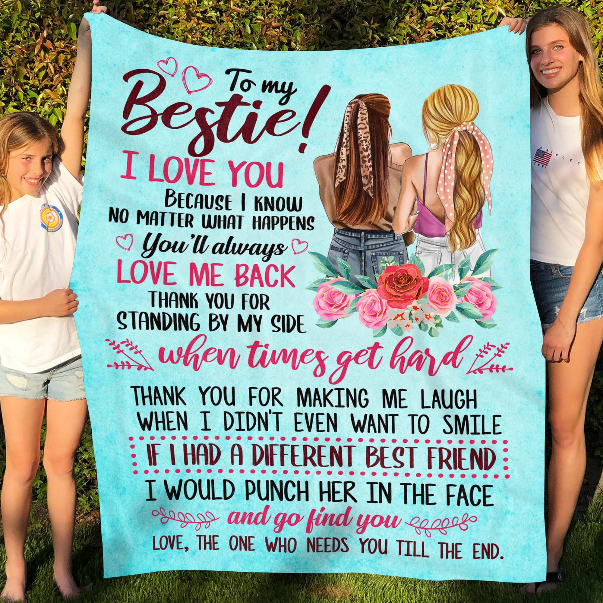 6VT. To My Bestie I Love You blonde black hair blanket mockup
