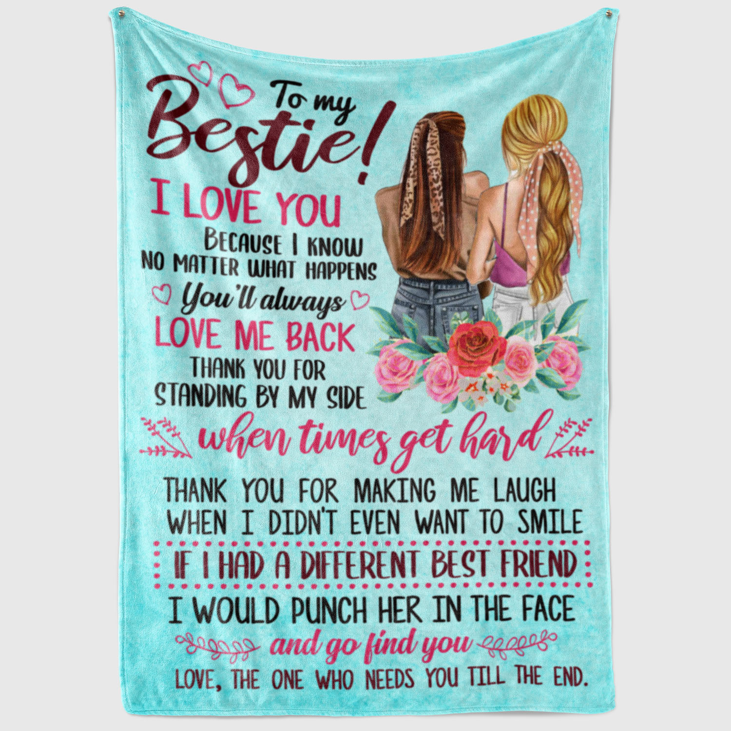 6VT. To My Bestie I Love You blonde black hair blanket mockup2