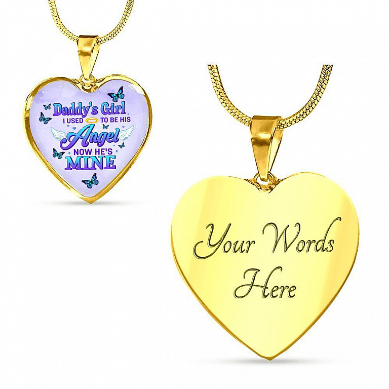 Butterflies Daddy's Girl I Used To Be His Angel Heart Pendant Necklace - Butterfly Father Daughter Necklace - Heart Luxury Necklace (Gold Plated)