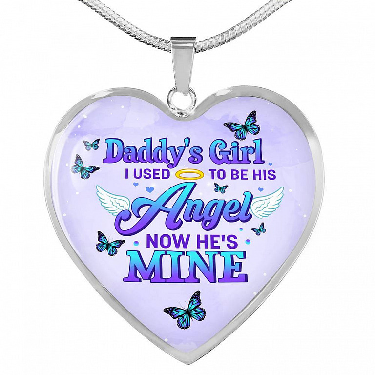Butterflies Daddy's Girl I Used To Be His Angel Heart Pendant Necklace - Butterfly Father Daughter Necklace - Heart Luxury Necklace (Silver)