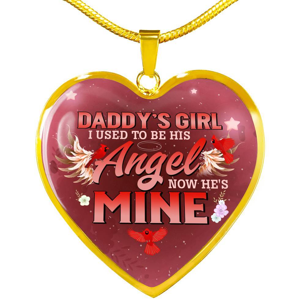 Cardinal Bird Daddy's Girl I Used To Be His Angel Heart Pendant Necklace - Red Cardinal Dad Daughter Necklace - Heart Luxury Necklace (Gold Plated)